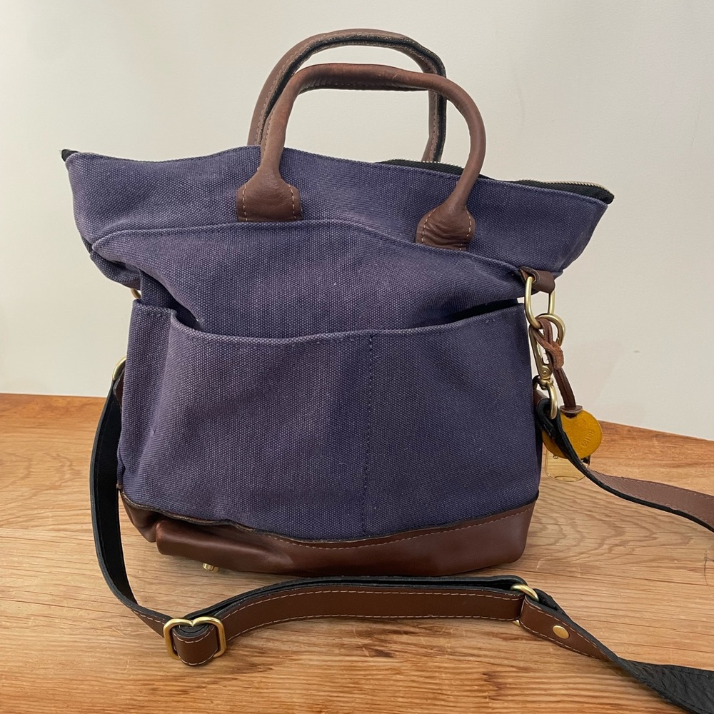 R.Riveter Otto Carry All Navy Blue Canvas Tote Leather Trim Handmade Usa Purse